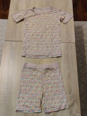 Little Sleepies Pastel Rainbow Short Pajama Set - Pink Trim Size 5/6